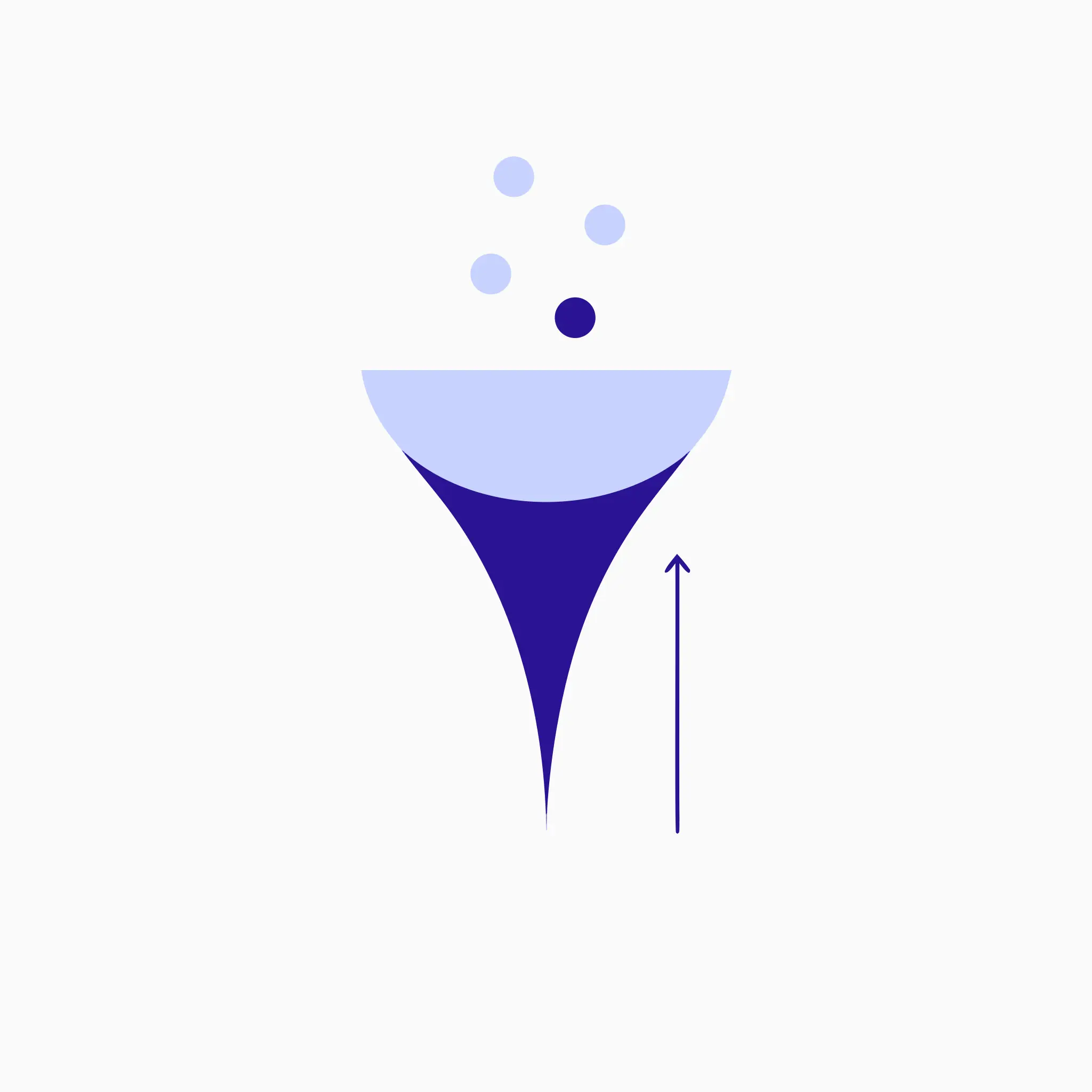 Abstract illustration of a funnel with an upward trending line, representing lead generation and growth